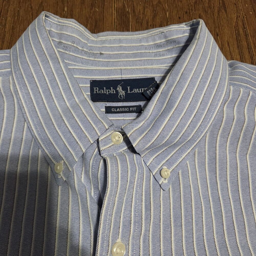 Polo Ralph Lauren Oxford Shirt Men Size 2XLT Blue Striped Flesh Pony Long Sleeve - Picture 3 of 8